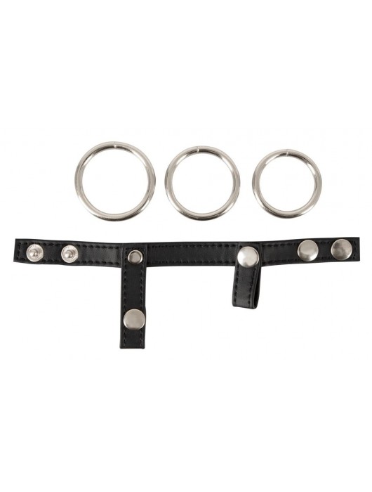 Подхват для мошонки с 3 съемными эрекционными кольцами Leder-Riemen - Orion - в Шахтах купить с доставкой