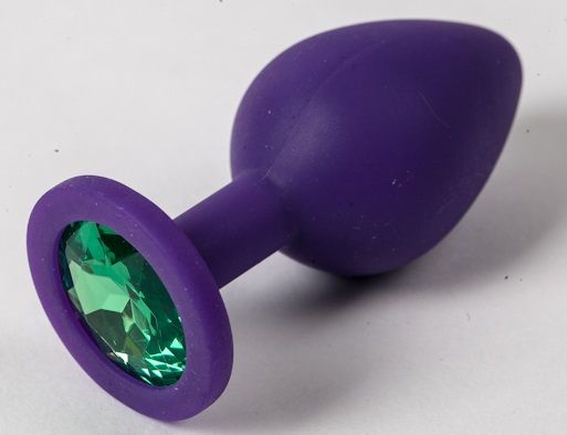Фиолетовая силиконовая пробка с зеленым кристаллом - 9,5 см. - 4sexdreaM - купить с доставкой в Шахтах