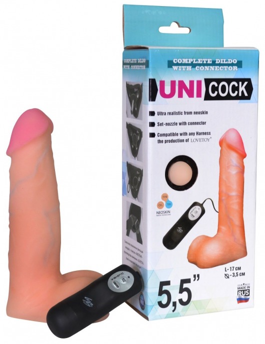 Фаллическая насадка Харнесс UNICOCK 5,5  с вибрацией - 17 см. - LOVETOY (А-Полимер) - купить с доставкой в Шахтах