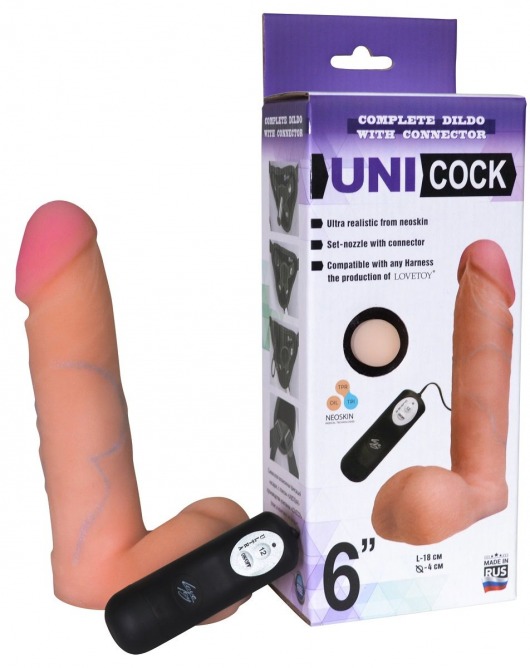 Фаллическая насадка Харнесс UNICOCK 6  с вибрацией - 18 см. - LOVETOY (А-Полимер) - купить с доставкой в Шахтах