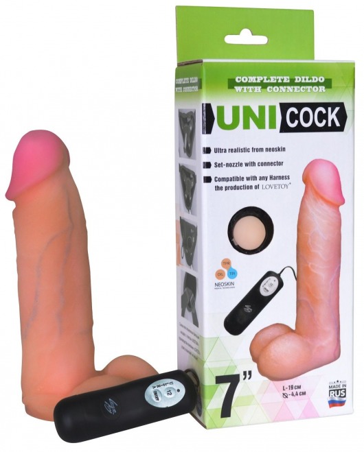 Фаллическая насадка Харнесс UNICOCK 7  с вибрацией - 19 см. - LOVETOY (А-Полимер) - купить с доставкой в Шахтах