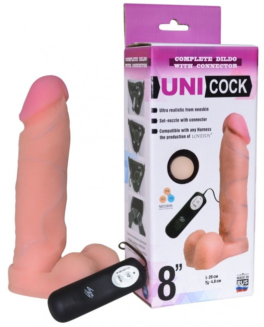 Фаллическая насадка Харнесс UNICOCK 8  с вибрацией - 20 см. - LOVETOY (А-Полимер) - купить с доставкой в Шахтах