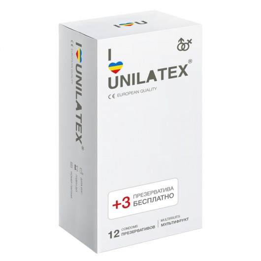 Разноцветные ароматизированные презервативы Unilatex Multifruit  - 12 шт. + 3 шт. в подарок - Unilatex - купить с доставкой в Шахтах