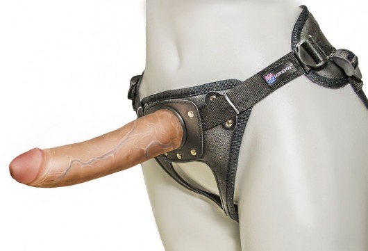 Насадка-фаллоимитатор на кожаных трусиках Harness Ultra Realistic 7  - 18 см. - LOVETOY (А-Полимер) - купить с доставкой в Шахтах