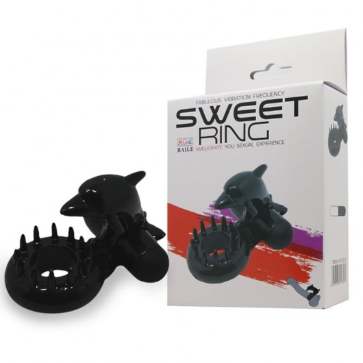 Чёрное эрекционное виброкольцо Sweet Ring с дельфинчиком - Baile - в Шахтах купить с доставкой