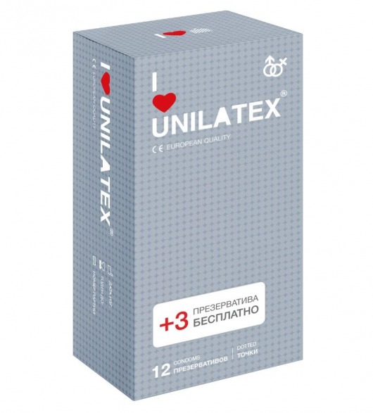Презервативы с точками Unilatex Dotted - 12 шт. + 3 шт. в подарок - Unilatex - купить с доставкой в Шахтах