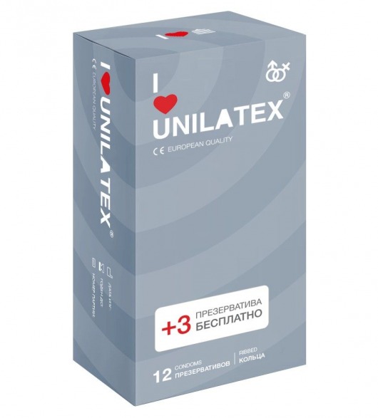 Презервативы с рёбрами Unilatex Ribbed - 12 шт. + 3 шт. в подарок - Unilatex - купить с доставкой в Шахтах