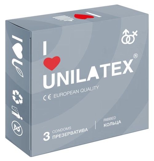 Презервативы с рёбрами Unilatex Ribbed - 3 шт. - Unilatex - купить с доставкой в Шахтах