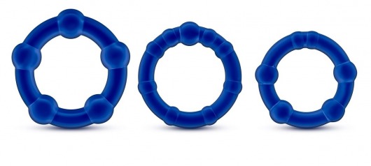 Набор из 3 синих эрекционных колец Stay Hard Beaded Cockrings - Blush Novelties - в Шахтах купить с доставкой
