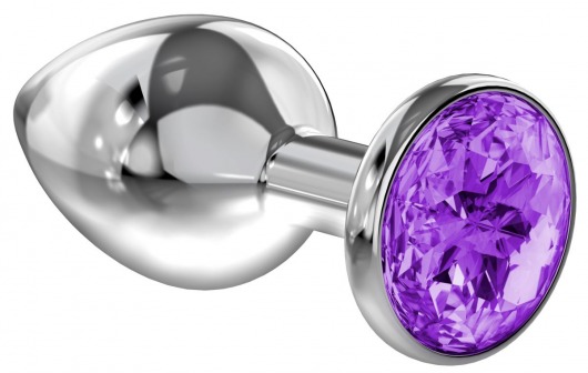 Большая серебристая анальная пробка Diamond Purple Sparkle Large с фиолетовым кристаллом - 8 см. - Lola Games - купить с доставкой в Шахтах