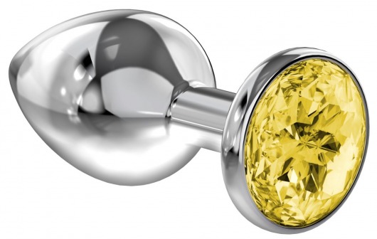Большая серебристая анальная пробка Diamond Yellow Sparkle Large с жёлтым кристаллом - 8 см. - Lola Games - купить с доставкой в Шахтах