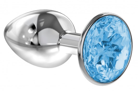 Малая серебристая анальная пробка Diamond Light blue Sparkle Small с голубым кристаллом - 7 см. - Lola Games - купить с доставкой в Шахтах