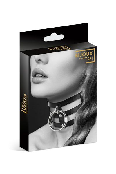 Чёрный тройной чокер с большим кольцом - Bijoux Pour Toi - купить с доставкой в Шахтах