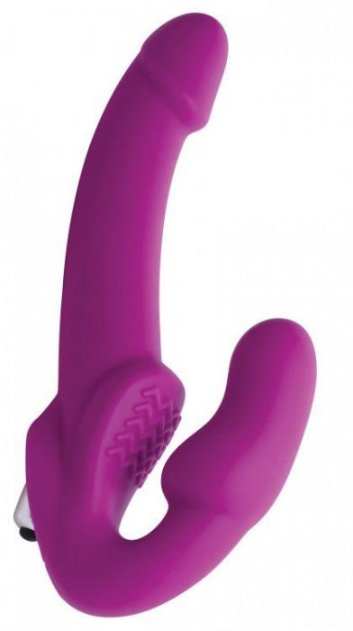 Ярко-розовый безремневой вибрострапон Evoke Vibrating Strapless Silicone Strap-on Dildo - XR Brands - купить с доставкой в Шахтах