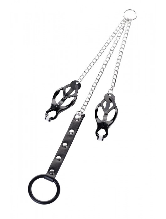 Черно-серебристые зажимы для сосков с кольцом для пениса TOYFA Metal - ToyFa - купить с доставкой в Шахтах