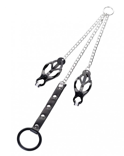 Черно-серебристые зажимы для сосков с кольцом для пениса TOYFA Metal - ToyFa - купить с доставкой в Шахтах