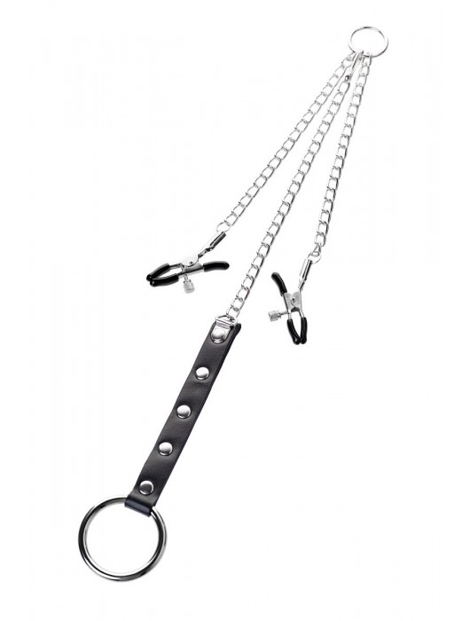 Серебристо-чёрные зажимы для сосков с кольцом для пениса TOYFA Metal - ToyFa - купить с доставкой в Шахтах